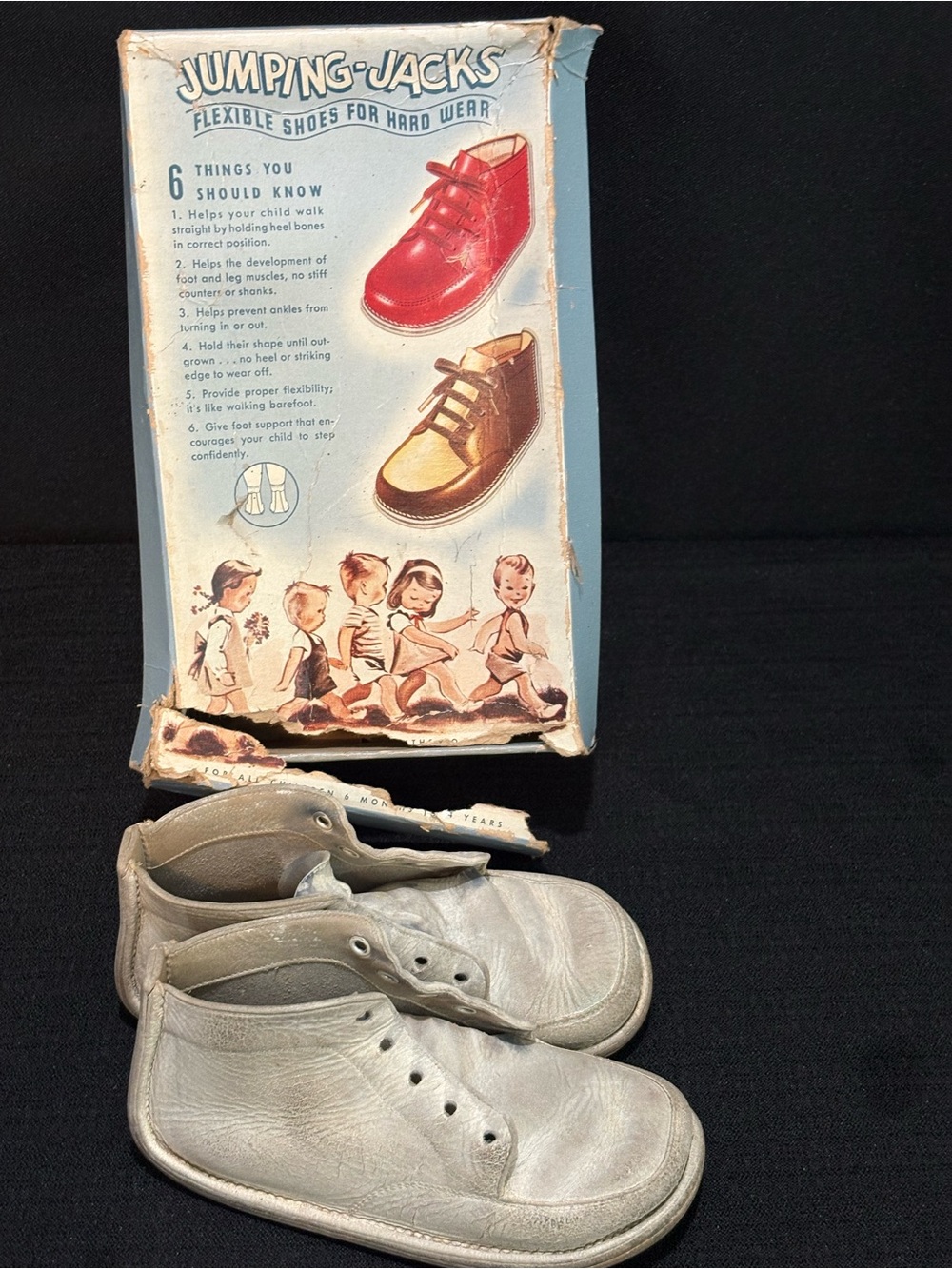 Vintage Collectible Jumping-Jacks Leather Baby Shoes With Original Box